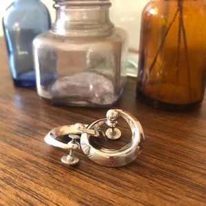Vintage Silver Hoop Screw Back Earrings